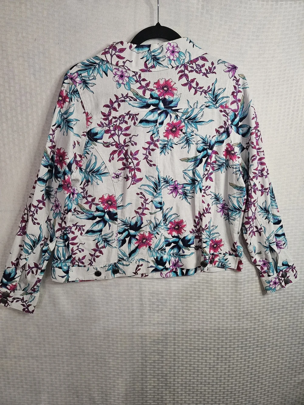 Jessica London Women's White Floral Print Jacket Linen Rayon Blend Size 12